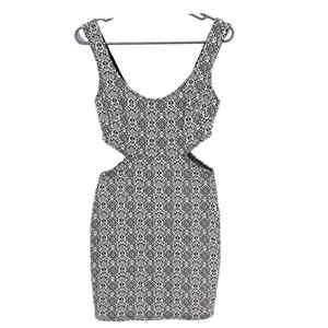 Solemio Dress Womens Medium Black White Mini Bodycon Sleeveless Stretch Cut Out